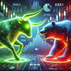 Bull and bear market concept symbolizing stock market ups and downs