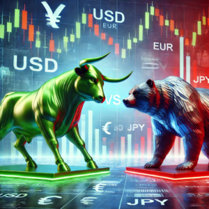 Bullish and bearish Forex market trends with currency symbols