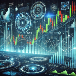 Forex trading chart with candlestick patterns and market trends