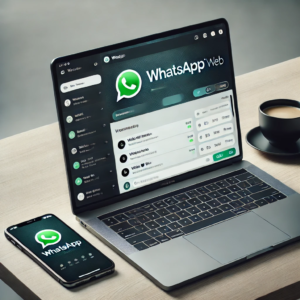 WhatsApp Web open on a laptop screen in a modern workspace