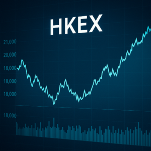 A digital financial chart showing the 2025 performance of the HKEX market index