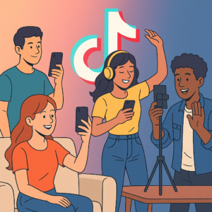 A group of young content creators recording dance videos and sharing social media content on TikTok.