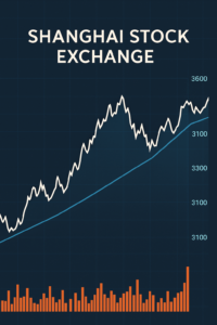 A digital chart illustrating the Shanghai Composite Index performance with bullish and bearish trends